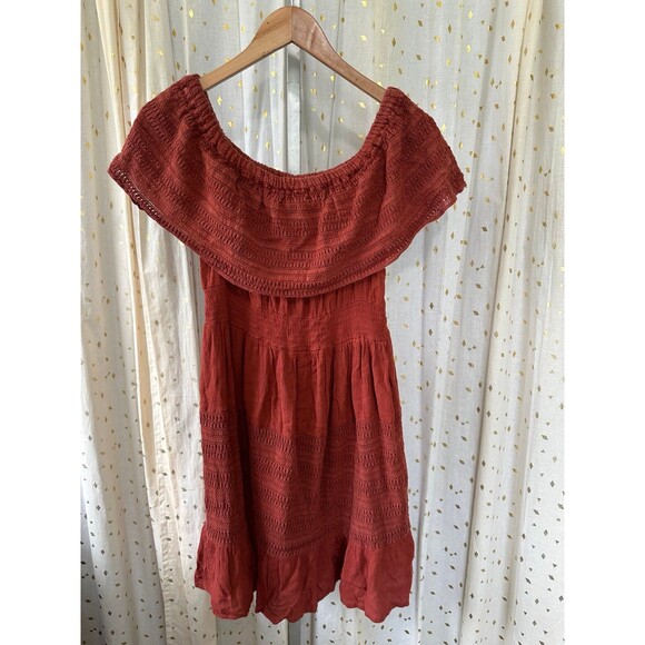 Nation AK Outfits NAOO Off-Shoulder Crochet Ruffle Crinkle Tiered Sundress M - Picture 2 of 4